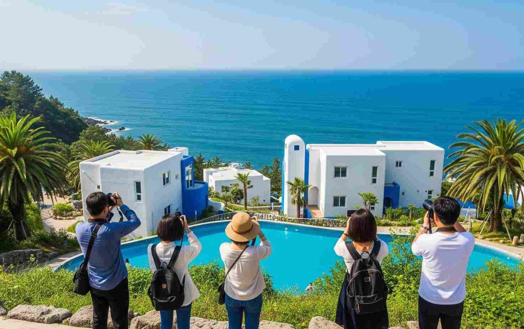 Terlihat beberapa wisatawan sedang mengabadikan keindahan Junwok Blue Ocean dalam lensa kamera.